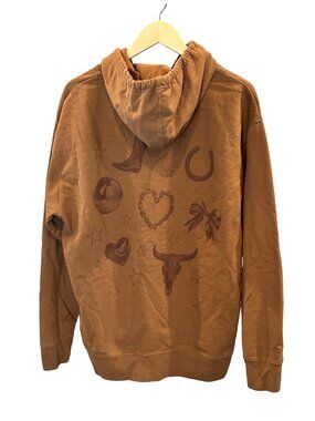 Obsessive Love Western Cowgirl Graphic Women's Size L Hoodie Sweatshirt Brown